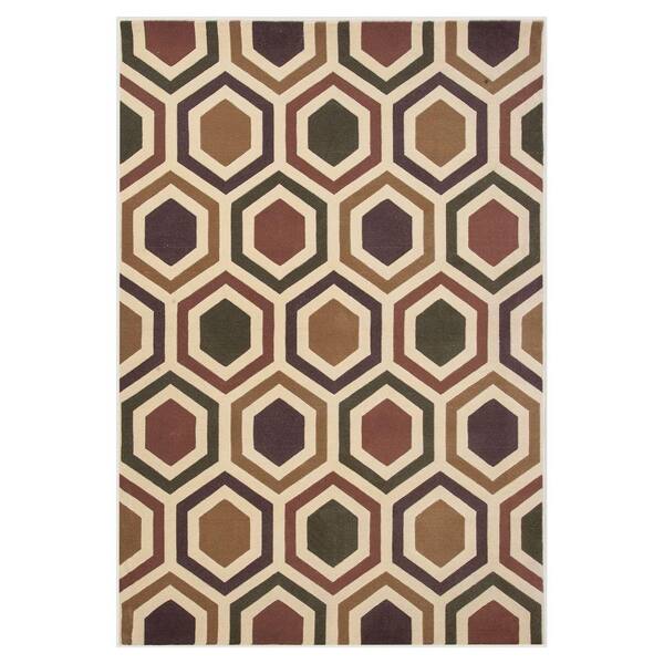 Kas Rugs Simple Structure Ivory/Plum 1 ft. 8 in. x 2 ft. 7 in. Area Rug