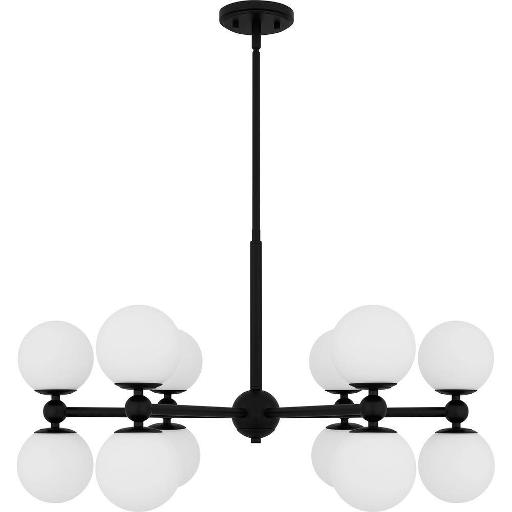 Elser Matte Black 12-Light Chandelier with Opal Glass Shades