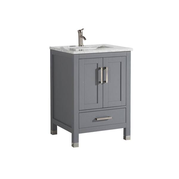 MTD Vanities Reisa 24 in. W x 22 in. D x 36 in. H Bath Vanity in Grey with Grey/White Carrara Marble Vanity Top with White Basin