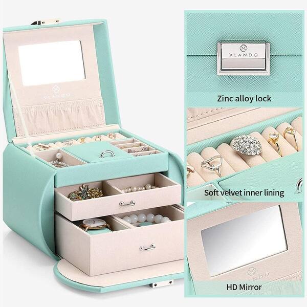 Princess Style 3-Layer Jewelry Box with Mirror, Green JOL2Z - The