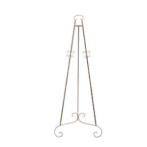 67 in. Gold Metal Large Free Standing Adjustable Display Stand 3 Tier Scroll Easel with Chain Support