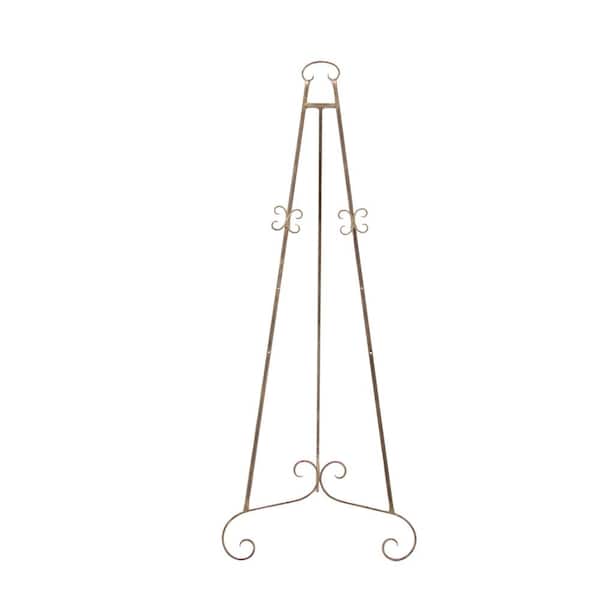 Litton Lane 67 in. Gold Metal Large Free Standing Adjustable Display Stand 3 Tier Scroll Easel with Chain Support