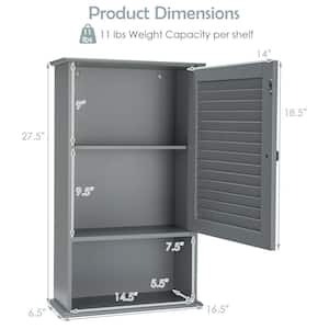 16-1/2 in. W x 6-1/2 in. D x 27-1/2 in. H Gray Bathroom Storage Wall Cabinet with Height Adjustable Shelf