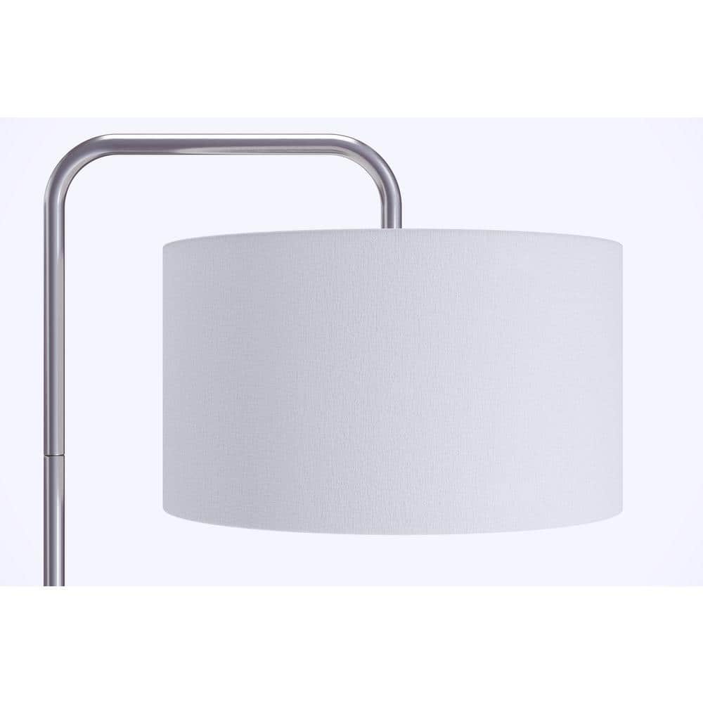 63.75" Brushed Nickel Arc Floor Lamp with White Linen Shade