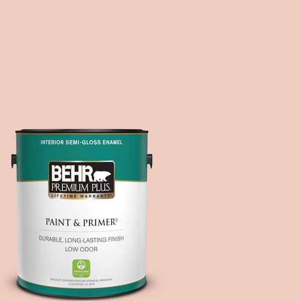 BEHR PREMIUM PLUS 1 gal. #200E-2 Salmon Tint Semi-Gloss Enamel Low Odor Interior Paint & Primer