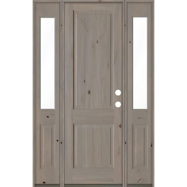 Krosswood Doors 58 in. x 96 in. Rustic Knotty Alder Square Top Left-Hand/Inswing Clear Glass Grey Stain Wood Prehung Front Door w/DHSL