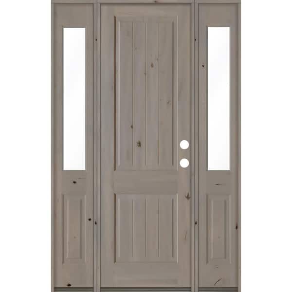 Krosswood Doors 60 in. x 96 in. Rustic Knotty Alder Square Top Left-Hand/Inswing Clear Glass Grey Stain Wood Prehung Front Door w/DHSL