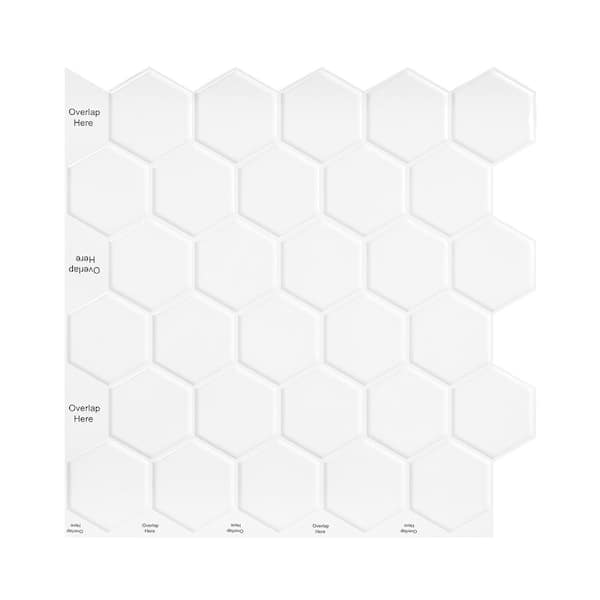 Hexagon White 11.8 in. x 11.8 in. x 0.04 in. Vinyl Marble Peel and Stick Tile, 10-Packs (9.7 sq. ft.)