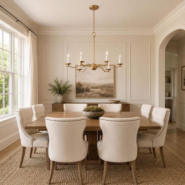 6-Light Antique Gold Candlestick Chandelier