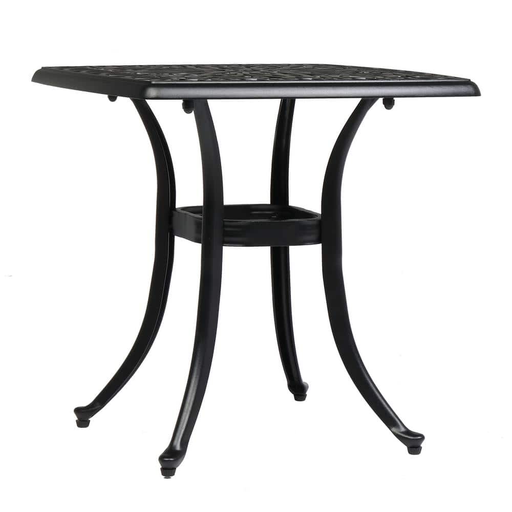 Black Square Aluminum Outdoor Side Table with Elegant Cut-Out Design