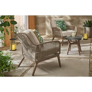 Haymont 3-Piece Steel Wicker Outdoor Patio Conversion Seating Set with CushionGuard Beige Cushions