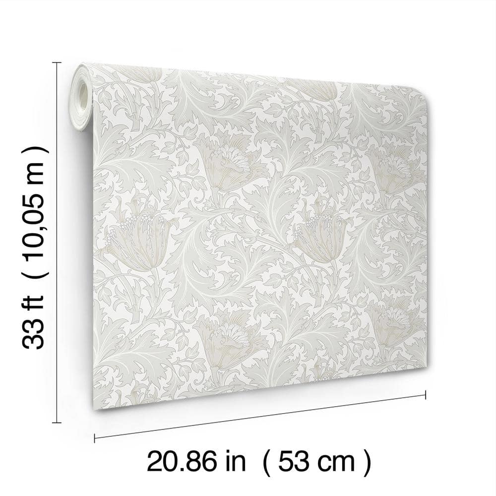 Dove Grey Non-Pasted Washable Floral Wallpaper Roll