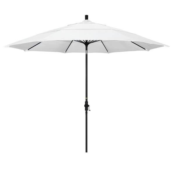 California Umbrella 11 ft. Black Aluminum Pole Market Fiberglass Ribs Collar Tilt Crank Lift Outdoor Patio Umbrella in Natural Sunbrella