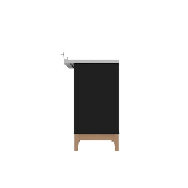 31.6 in. Wx19 in. Dx31.3 in. H Single Sink Freestanding Wood Bath Vanity without Mirror in Black with White Ceramics Top