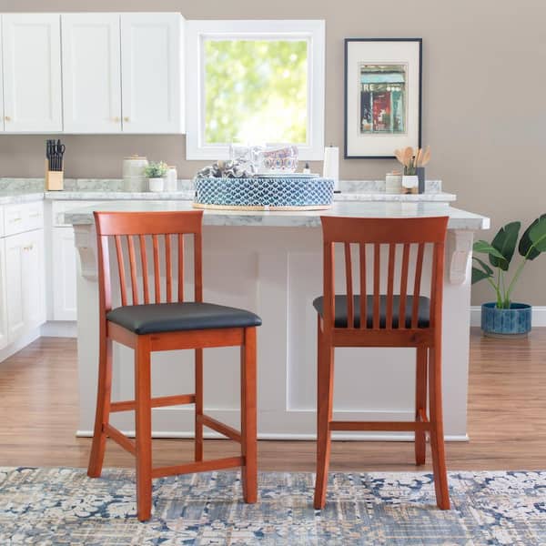 Jonas 24 in. Dark Cherry Mission High Back Wood Counter Stool with Faux Leather Seat