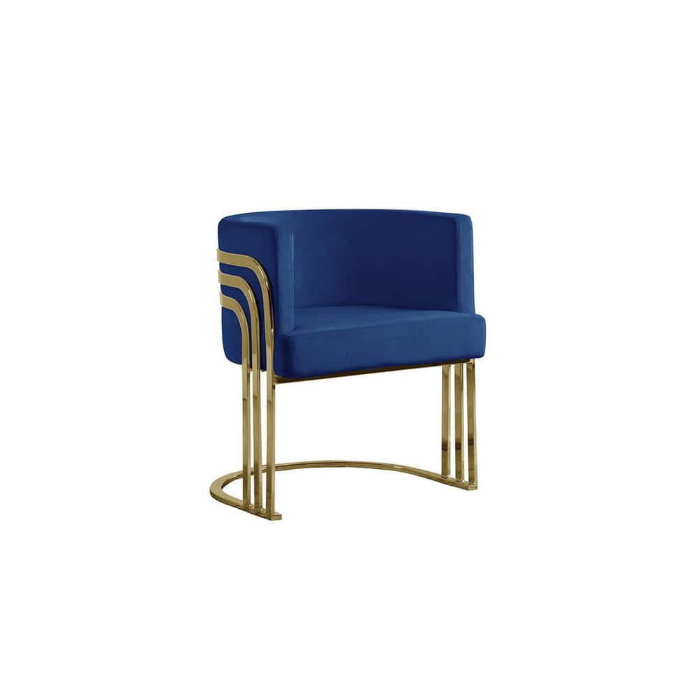 Navy Blue Velvet Barrel Accent Chair with Gold Metal Base