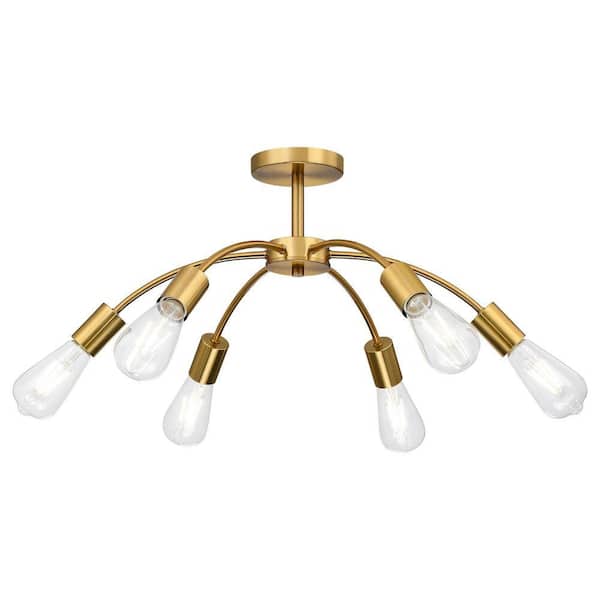 pasentel 22 in. 6-Light Antique Gold Sputnik Semi-Flush Mount