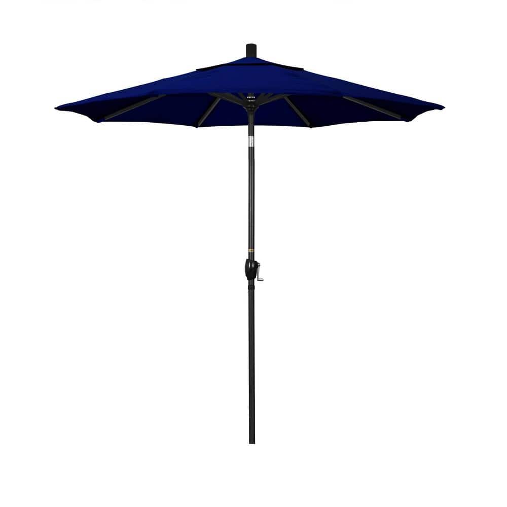 7.5 ft. Stone Black Aluminum Push Button Tilt Crank Lift Patio Umbrella in True Blue Sunbrella price history on PriceWatchPro