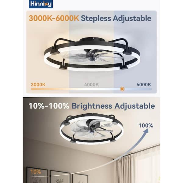 24 in. Dimmable LED Smart Indoor Black Modern Flush Mount Low Profile Ceiling Fan with Light and Remote Control and APP