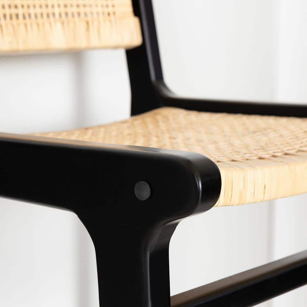 Balka 43" Black and Natural Rattan Teak Bar Stool
