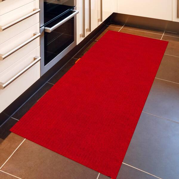 Sweet Home Stores Ribbed Waterproof Non-Slip Rubber Back Solid Runner Rug, 2 ft. W x 3 ft. L, Red, Polyester Garage Flooring