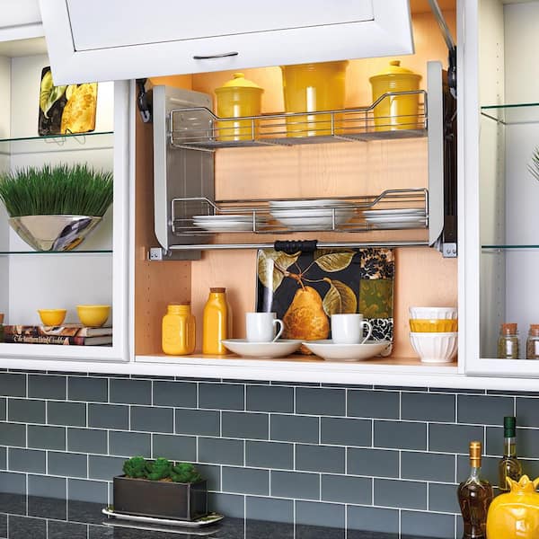 Chrome 36 in. Kitchen Pull-Down Wall Cabinet Shelf System