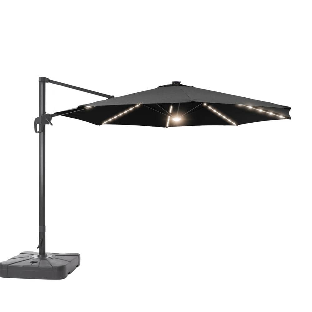 JOYESERY 11 ft. Solar LED Aluminum Cantilever Patio Umbrella with a Base/Stand, Offset Hanging