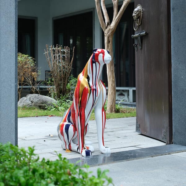 Unbranded - 31.5 in. H Large  Resin Sitting Leopard Sculpture, Classic Leopard Statue Colorful for Outdoor Garden, Home Decoration
