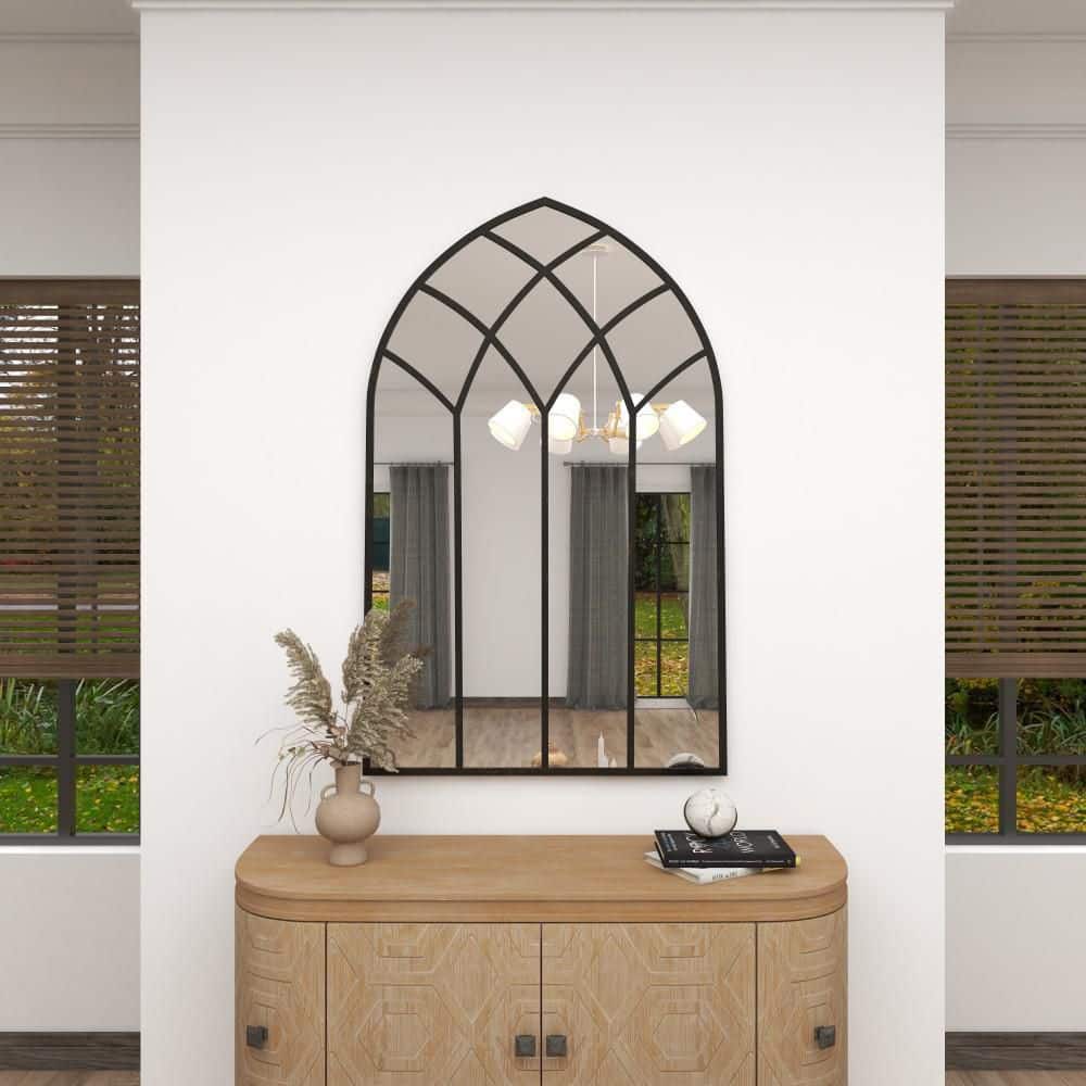 Black Arched Windowpane Full Length Wall Mirror
