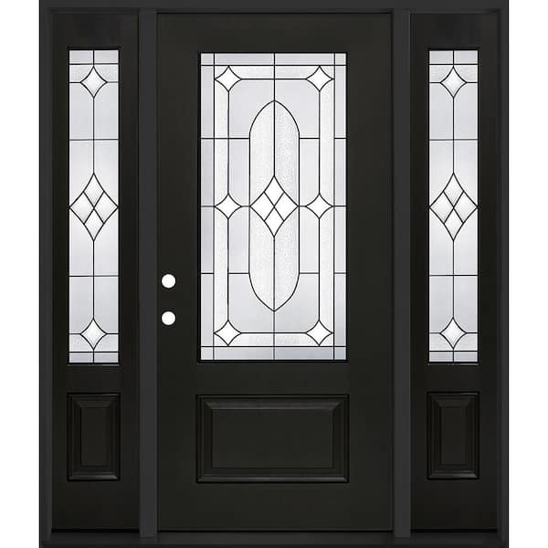 Regency 64 in. x 80 in. 3/4L Axis Glass RHIS Onyx Stain Mahogany Fiberglass Prehung Front Door w/ 12 in.-3/4SLs 4-9/16