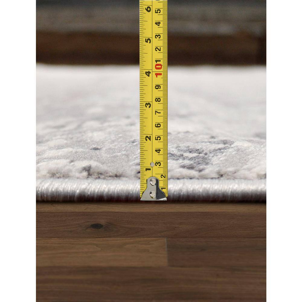 Round Gray and White Synthetic Abstract Area Rug