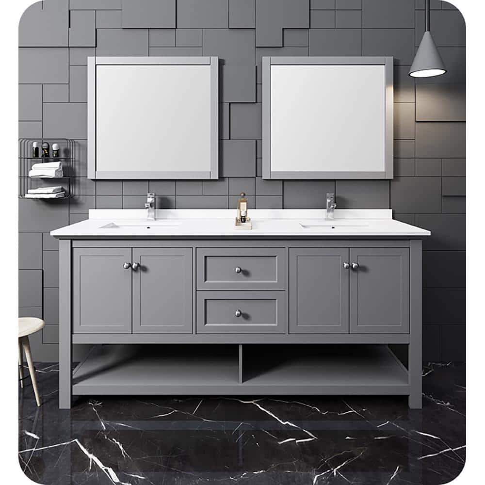 Manchester 72" Gray Solid Wood Freestanding Double Sink Vanity Base