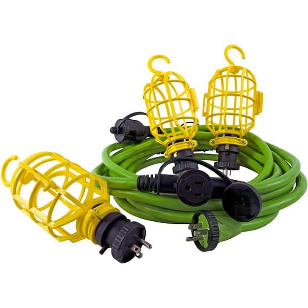 25 ft. 14 / 3 3 Conductor Indoor/Outdoor Extension Cord with 3 Detachable Light Cages in Yellow