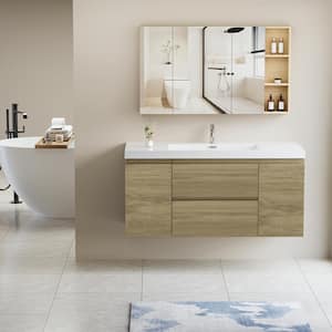 Achilles 47 in. W x 20 in. D x 22.5 in. H Single Sink Floating Bath Vanity in Natural Oak with White Resin Top