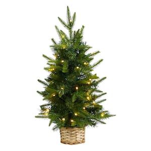 2 ft. Artificial Christmas Tree with 35 Clear LED Lights in Decorative Basket