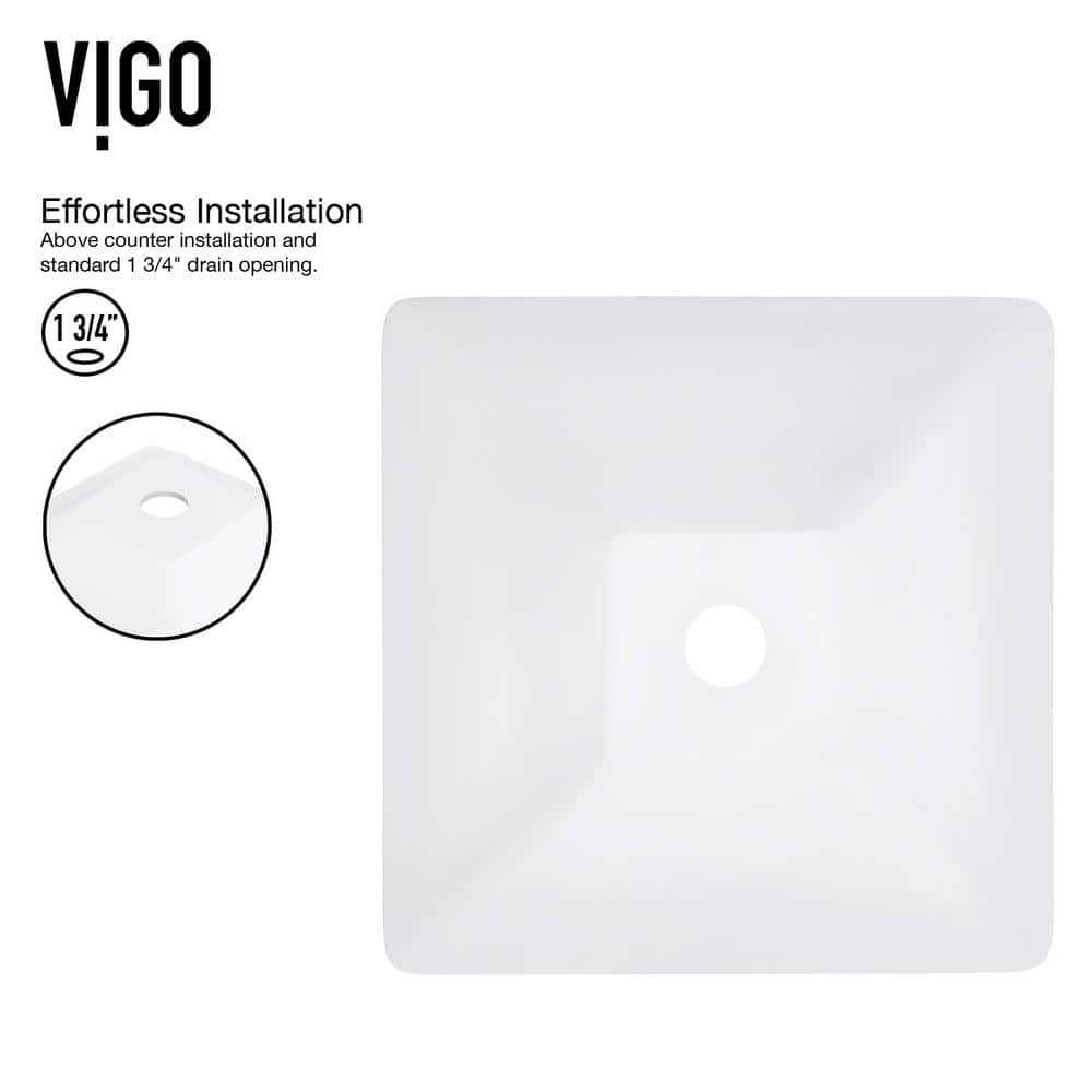 Modern Square Above-Counter Stone Bathroom Sink in White with Faucet