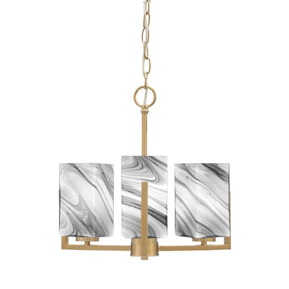 Cottonwood 13 in. 3 Light New Age Brass Chandelier with 3.5 in. Square Onyx