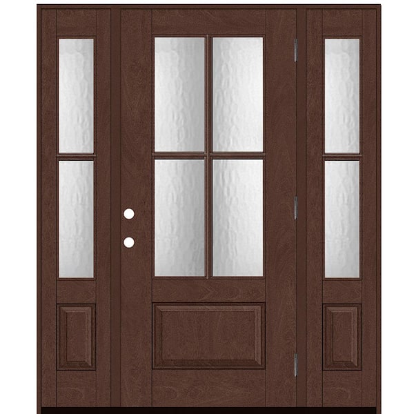 Steves & Sons Regency 64 in. x 80 in. 3/4 Lite 4SDL Oasis Decorative Glass LHOS Chestnut Fiberglass Prehung Front Door w/2 x 12 in. SL