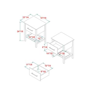 1-Drawer Diamond Wood Set of 2-Craftsman Nightstands with Shelf