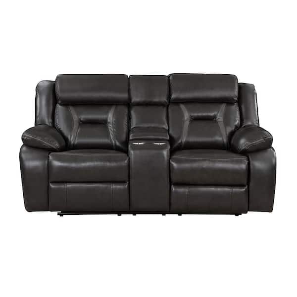 Belmont 76 in. W Dark Gray Faux Leather Manual Double Reclining Loveseat with Center Console