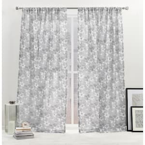 Dara Grey Floral Light Filtering Rod Pocket Curtain, 54 in. W x 108 in. L (Set of 2)