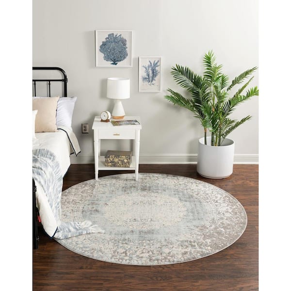 New Classical Olwen Light Blue 6' 0 x 6' 0 Round Rug