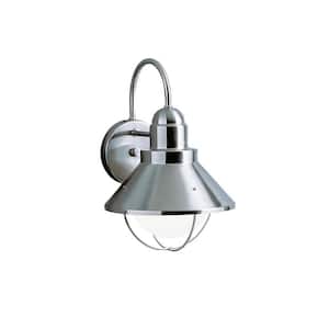 Seaside 1-Light Brushed Nickel Outdoor Hardwired Barn Sconce with No Bulbs Included (1-Pack)