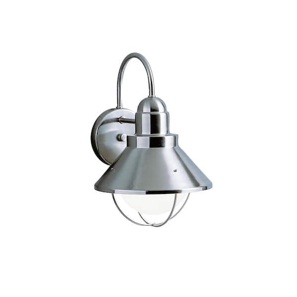 KICHLER Seaside 1-Light Brushed Nickel Outdoor Hardwired Barn Sconce with No Bulbs Included (1-Pack)