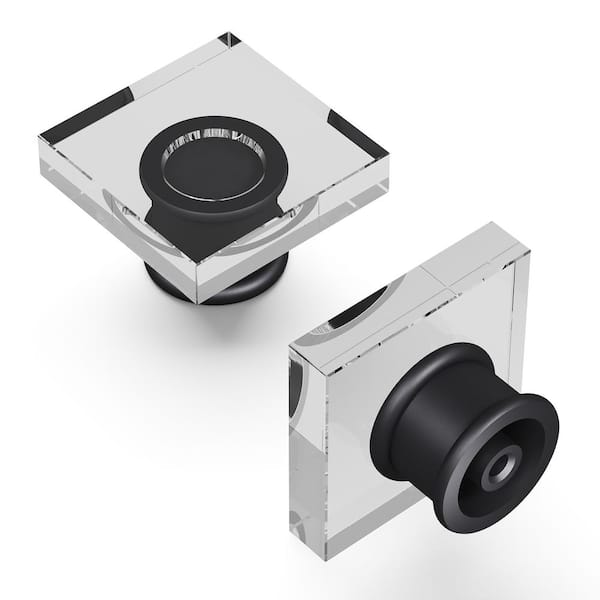 HICKORY HARDWARE Crystal Palace Collection Knob 1-3/8 in. Square Crysacrylic with Matte Black Finish Modern Zinc Cabinet Knob (1 Pack)