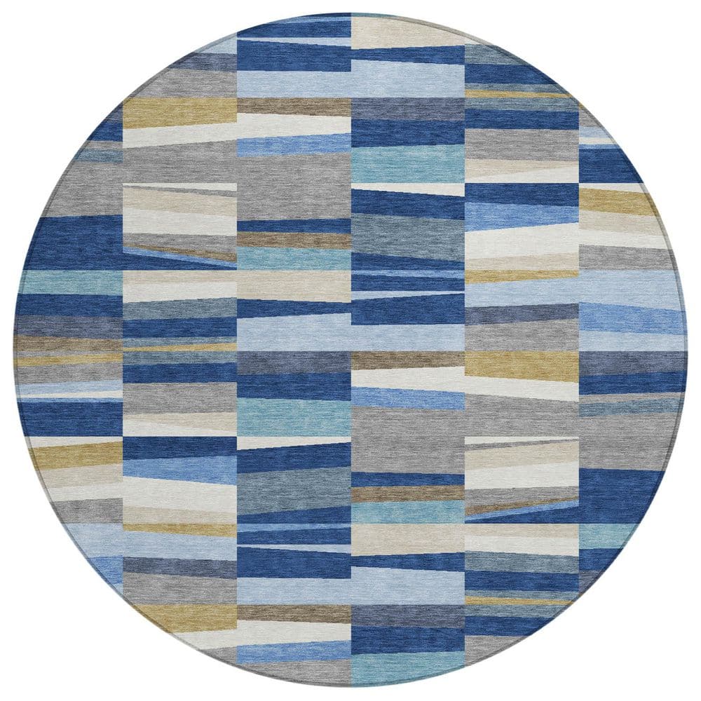 Chantille Machine Washable Indoor/Outdoor Abstract ACN2575 Navy 8 ft. x 8 ft. Round Rug price history on PriceWatchPro
