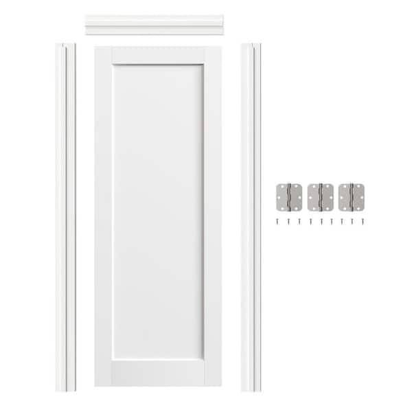 TENONER 32 in. x 80 in. 1-Panel, White Primed, Composite Prehung Interior Door Left-Handed with Door Jamb and Hardware Kit