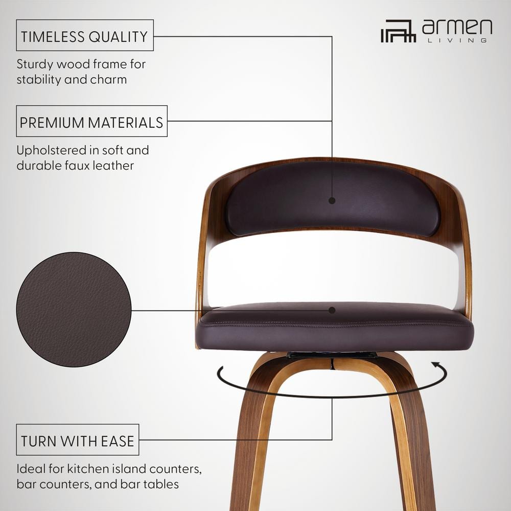 Mid-Century Modern Walnut Wood Brown Swivel Barstool