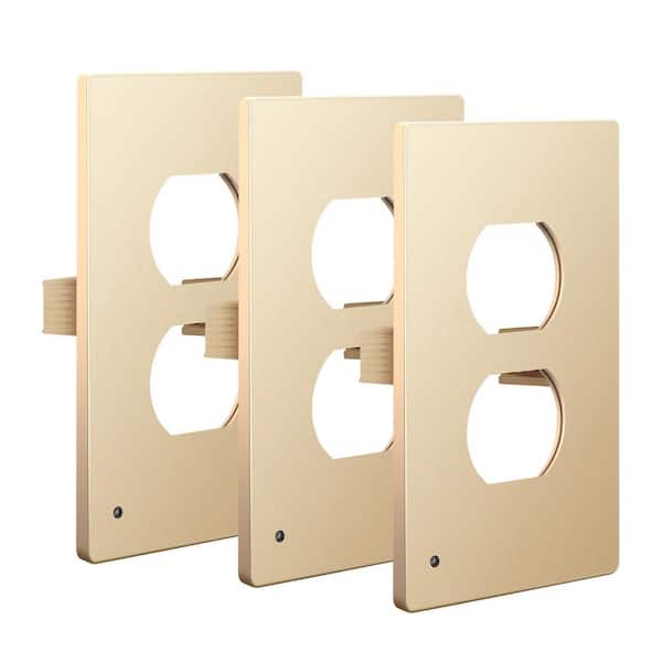 TOPGREENER 1-Gang Gold Duplex Outlet Plastic Screwless Midsize Wall Plate with Nightlight (3-Pack)