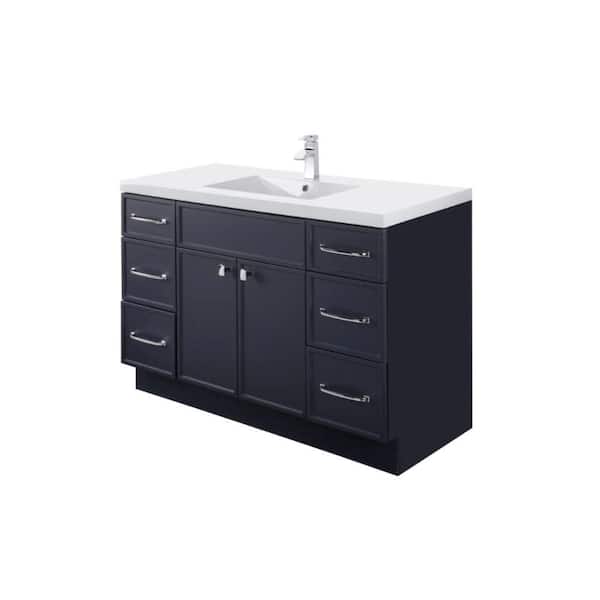 Manhattan 48 in. W x 21 in. D x 36in. H S/Sink Freestanding Bath Vanity in Blue with White Cultured Marble Top in White